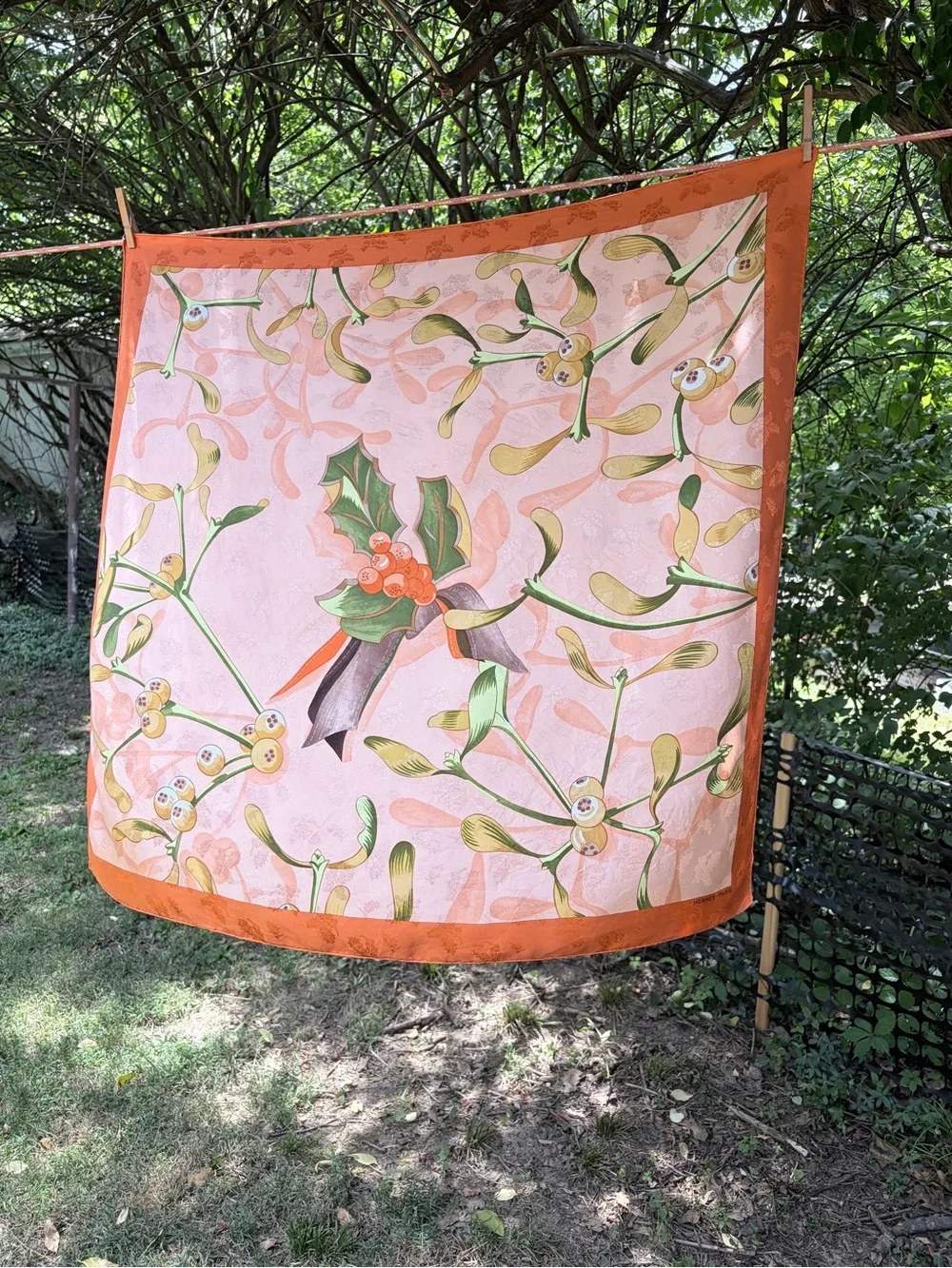 Hermes Pink Orange Green Floral Silk Scarf